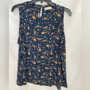Elodie Blouse Women's  XL Blue Floral Sleeveless Lightweight Top